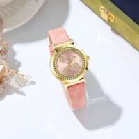Đồng hồ thạch anh nữ mặt bướm vàng Dây da chống thấm nước Đồng hồ đeo tay bé gái