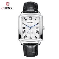 Đồng hồ thạch anh tương tự mặt vuông CHENXI dành cho nam và nữ Thời trang da chống thấm nước Date Chronograph