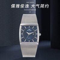 ☆★Đồng hồ thạch anh vuông Đồng hồ nam mỏng không thấm nước đơn giản cá tính dây lưới thép vàng đồng hồ nam công sở/3.1