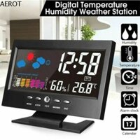 Đồng hồ thời tiết LED AEROT, Lịch vạn niên Đồng hồ báo thức điện tử kích hoạt bằng giọng nói, Màn hình màu nền bền bỉ Đồng hồ báo thức để bàn