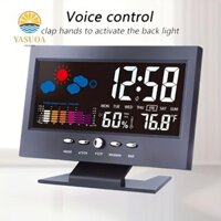 Đồng hồ thời tiết LED LARGLO, Màn hình màu Đồng hồ báo thức điện tử kích hoạt bằng giọng nói, Đèn nền bền bỉ Đồng hồ báo thức đèn nền lịch vĩnh viễn Phòng khách