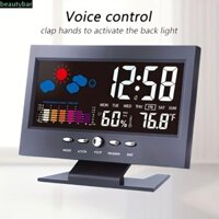 Đồng hồ thời tiết LED BEAUTYBAR, Màn hình màu Đồng hồ báo thức điện tử kích hoạt bằng giọng nói, Đèn nền bền bỉ Đồng hồ báo thức có đèn nền lịch vạn niên Hiển thị thời gian