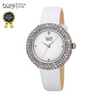 Đồng hồ thời trang nữ Burgi BUR227WT Mâm Xôi Viền Đá Swarovski Ngũ Sắc Dây Da 33mm