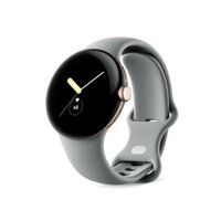 Đồng hồ thông minh Google Pixel với tính năng Theo dõi hoạt động của Fitbit, Theo dõi nhịp tim, Vỏ thép không gỉ màu vàng sâm panh cùng dây đeo Hazel Active kết nối WiFi.