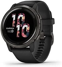 Đồng hồ thông minh GPS Garmin 010-02430-01 Venu 2, tích hợp đầy đủ tính năng theo dõi sức khỏe và hoạt động thể chất, thiết kế Viền đá phiến sang trọng với Vỏ màu đen và Dây đeo silicon phẩm chất cao cấp.