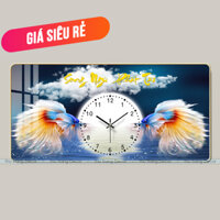 Đồng Hồ Tráng Gương Treo Tường "CÁ CHÉP/SONG NGƯ PHÁT TÀI" In UV 5D Cao Cấp