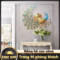 Đồng hồ trang trí hình con công đính đá pha lê sang trọng DH01