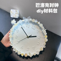 Đồng hồ trang trí phòng ngủ DIY hoa hồng trắng đồng hồ phòng khách đồng hồ tường hoa trà im lặng keo kem baroque