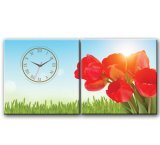 Đồng hồ tranh lọ hoa Tulip đỏ Dyvina