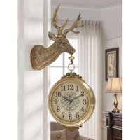 Đồng hồ treo tường 2 mặt hươu tài lộc