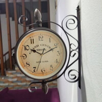 Đồng hồ treo tường 2 mặt màu đen cổ điển decor quán cafe nhà hàng quán rượu tân gia