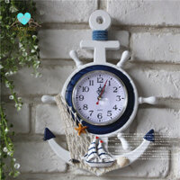 Đồng Hồ treo tường bằng gỗ phủ sơn hình Mỏ Neo  size34 cm x 23 cm - Decor phong cách biển Địa Trung Hải