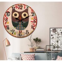 Đồng hồ treo tường cỡ lớn 34cm theo phong cách Vintage thích hợp trang trí phòng khách, phòng ngủ - Owl - C2