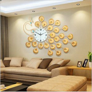Đồng hồ treo tường công vàng may mắn kết hợp đá pha lê vô cùng đẹp và sang trọng JT1508
