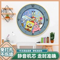 Đồng hồ treo tường hình tròn SpongeBob SquarePants Patrick Star cho phòng trẻ em, phòng khách, hoạt hình dễ thương, đồng hồ im lặng giáo dục sớm