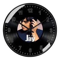 Đồng hồ treo tường Jay Chou, đồng hồ album ghi âm sáng tạo, đồng hồ tròn im lặng cho phòng khách, đồng hồ thạch anh thần tượng U8E3