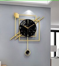 ĐỒNG HỒ TREO TƯỜNG QUAT LẮC KHUNG KIM LOẠI HÌNH VUÔNG SANG TRỌNG