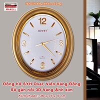 Đồng Hồ Treo Tường SYH Mặt Oval Màu Vàng Đồng Viền Kim Tuyến - Máy NHẬT - Tặng Pin Maxell