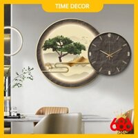 Đồng Hồ Treo Tường Tráng Gương Goldsun Mẫu 2024 Phong Cảnh Cây Thông Nai Sừng Tấm May Mắn Đồng Hồ Tráng Gương Goldsun