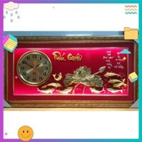 Đồng Hồ Treo Tường  - Tranh đồng hồ treo tường - Tranh đá xi vàng mẫu cá chép sen vàng