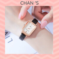 Đồng hồ Ulzzang DouKou dây da mặt chữ nhật thanh lịch cho nữ
