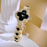 Đồng Hồ Van Cleef & Arpels Nữ Dây Lắc Tay Cỏ 4 Lá Vỏ Vàng Hoa Đen Size 27mm
