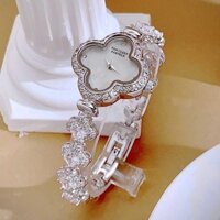 Đồng Hồ Van Cleef & Arpels Nữ Dây Lắc Tay Cỏ 4 Lá Vỏ Bạc Hoa Trắng Xà Cừ Size 27mm