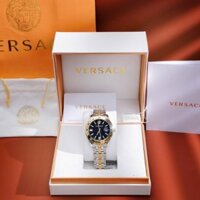 Đồng hồ Versace Greca Time GMT demi vàng mặt đen fake cao cấp 41mm
