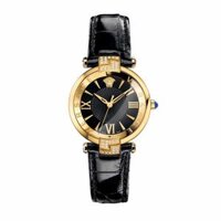 Đồng Hồ Versace Women's Revive Black Enamel Dial Leather 36 Diamonds Watch VAI060016 35mm