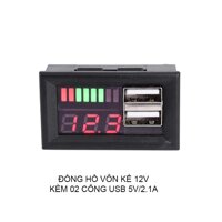 Đồng hồ vôn kế đa năng 12V kèm 2 cổng USB 5V2.1A cho sạc điện thoại DL-USB02