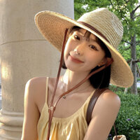 (Đóng hộp giữ form) Mũ cói cao cấp vành rộng mix dây da siêu xinh Sh88