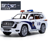 [Đóng hộp] Mô phỏng 1: 24 Xe địa hình Prado Xe cảnh sát Hợp kim âm thanh Đèn kéo cửa sau Đồ chơi mô hình có thể kéo dài