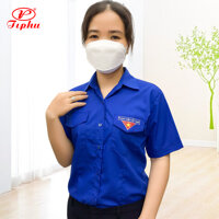 Đồng phục đoàn viên thanh niên Việt Nam dành cho nữ có chiết 4 ben eo, tay dài và tay ngắn, thêu logo cờ đỏ sao vàng - Tay ngắn - XL 50-55kg