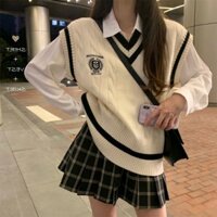 Đồng phục jk mẫu mới mùa xuân và mùa thu phong cách Đại Học muối nổi tiếng đường phố em gái Hoàng Gia Áo Sơ Mi Áo Gilê váy xếp ly Bộ đồ hai mảnh chuyên nghiệp nữ D8XM