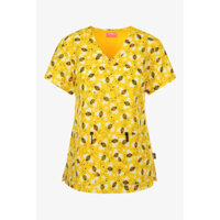 Đồng phục y tá cổ chữ V co giãn 2 túi màu vàng dành cho nữ