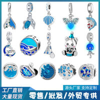 Đồng Trắng 925 bạc Sterling DIY đính cườm Phụ Kiện Vòng tay cá heo đom đóm treo Mặt dây chuyền