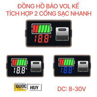 Đồng vồ đo vôn kế tích hợp 2 cổng sạc Usb +Type-c có chức năng sạc nhanh điện thoại DC8-30v