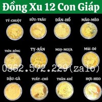 Đồng Xu 12 Con Giáp Mạ Vàng Treo Oto, Xe Máy Phong Thủy - 1 túi gấm đỏ