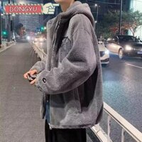 Dongyu Áo khoác cotton nam mới, phong cách đường phố cổ điển Nhật Bản, cảm giác cao cấp, thiết kế dây kéo nhung cừu, dáng rộng, phong cách cặp đôi tuổi teen, áo trùm đầu thời trang