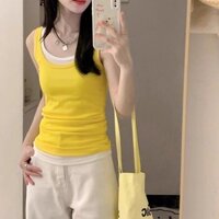 Dopamine Vàng Nối Suspender Xe Tăng Nữ Mùa Hè Mới Slim Áo