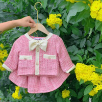 DORA KID--Set áo khoác dạ phối chân váy tiểu thư cho bé gái