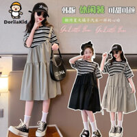 Dorila Girls' Dress 2025 New Summer Dress Children'S Dress Fake Two Pieces Loose And Stylish Princess Dress