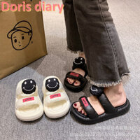 【Doris diary】Dép đế dày dành cho nữ đế mềm mới dễ thương mặt cười dép đi biển chống trượt