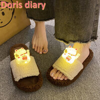 【Doris diary】Dép thời trang nữ, có thiết kế hoạt hình sáng và chống trượt, dép lông mèo dễ thương và may mắn