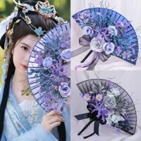 Đột quỵ Kẹp Tóc Gấp Quạt Retro Lụa Phụ Kiện Cổ Trang Phục Quạt Ảnh Cầm Tay Nắp Quạt Hiệu Suất Khiêu Vũ Quạt Nữ