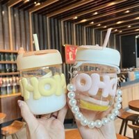 Double Drinking Cup Girls' Online Red High-Looking Glass Heat-Resistant New Home Office Cute Milk Straw Cup 8pHO