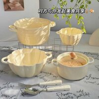 Double Ear High Nhan sắc Súp Bát mì gốm Gia đình Kem công suất lớn Mì ăn liền ins Súp Súp Bún ốc Tráng miệng Bá