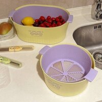 Double-Layer Washing Fruit Drain Basket Household Kitchen Vegetable Basin Thickened Cleaning Living Room Coffee Table Dopamine Fruit Plate Basket sFKq