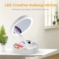Double Sided LED Lighted Makeup Mirror 1X 10X Magnification Illuminated Foldable Tabletop Comestic Mirror Make Up Tools For Home Travel