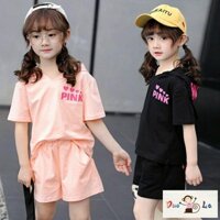 Doula ~ girls summer suit 2023 phong cách mới tay ngắn + quần short two-piece suit sweat-absorbent cotton thoáng khí thoải mái